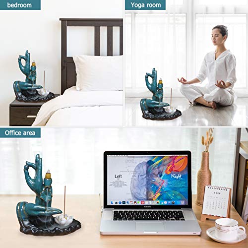 Wlretmci Lotus Backflow Incense Burner, Ceramic Handcraft Backflow Incense Holder with 50 Incens + 30 Incense Sticks + 1 Cushion + 1 Tweezer + Gift Box for Home Decor Yoga Aromatherapy Wlretmci Lotus Backflow Incense Burner