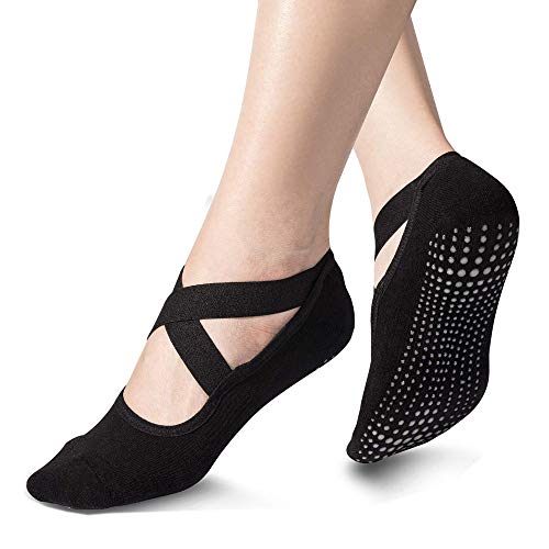 Women's 2-Pack Black Padded Anti-Slip Grips Yoga Pilates Ballet Barre PiYo Socks Women's 2-Pack Black Padded Anti-Slip Grips