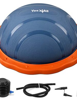 Half Balance Ball/Half Yoga Ball Balance Trainer with Foot Pump in Darkish Grey and Orange for Improved Balance Training.