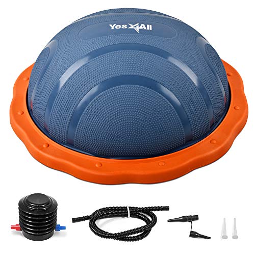 Half Balance Ball/Half Yoga Ball Balance Trainer with Foot Pump in Darkish Grey and Orange for Improved Balance Training.