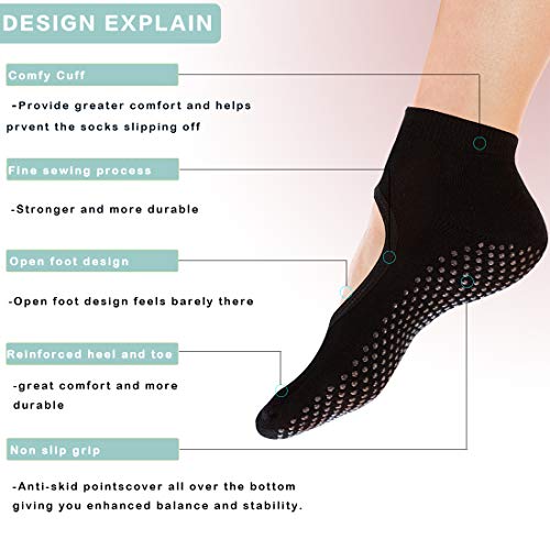 Yoga Socks Non Slip Skid Pilates Ballet Barre with Grips for Women Girls 4 Pack by Cooque (yoga socks-4 pack) …… Yoga Socks Non Slip Skid Pilates Ballet Barre with Grips