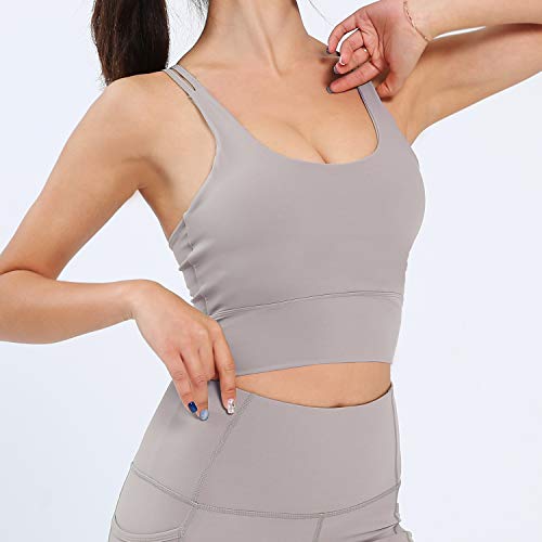 Yoga Tank Tops for Women Padded Sports Bra Workout Crop Tops Running Yoga Tank Top Built in Bra High Impact Medium Support with Removable Light Grey Yoga Tank Tops for Women - Stylish, Supportive, and Wrinkle-Free