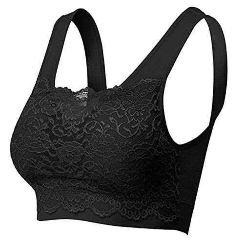 Youmymine Women’s Sports Bra Seamless Comfortable Lace Coverage Yoga Camisole Bra with Removable Pads (Black, XL) Youmymine Women’s Sports Bra Seamless Comfortable