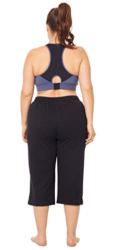 ZERDOCEAN Women's Plus Size Active Yoga Lounge Indoor Jersey Capri Walking Crop Pants Pockets Drawstring Black 2X ZERDOCEAN Women's Plus Size Active Yoga Lounge