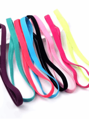 Set of colorful, non-slip elastic headbands perfect for sports and everyday wear, featuring durable polyester and anti-slip rubber.