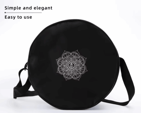 Spacious Black Mandala Yoga Wheel Bag with Adjustable Straps and Double Zipper Design
